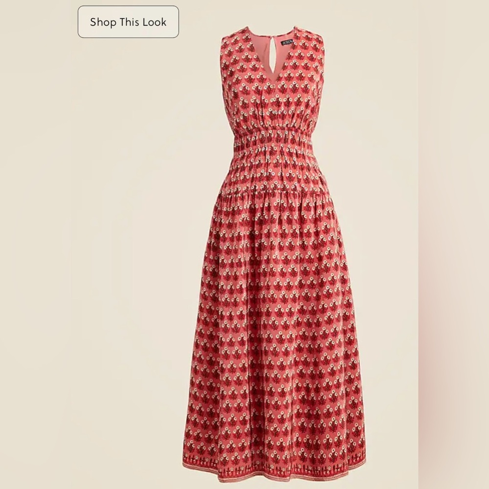 J. Crew Coral Smocked Maxi Dress V-Neck Sleeveless